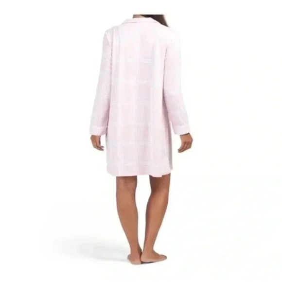 Anne Klein long sleeve notch plaid sleep shirt Pink medium - Picture 2 of 7